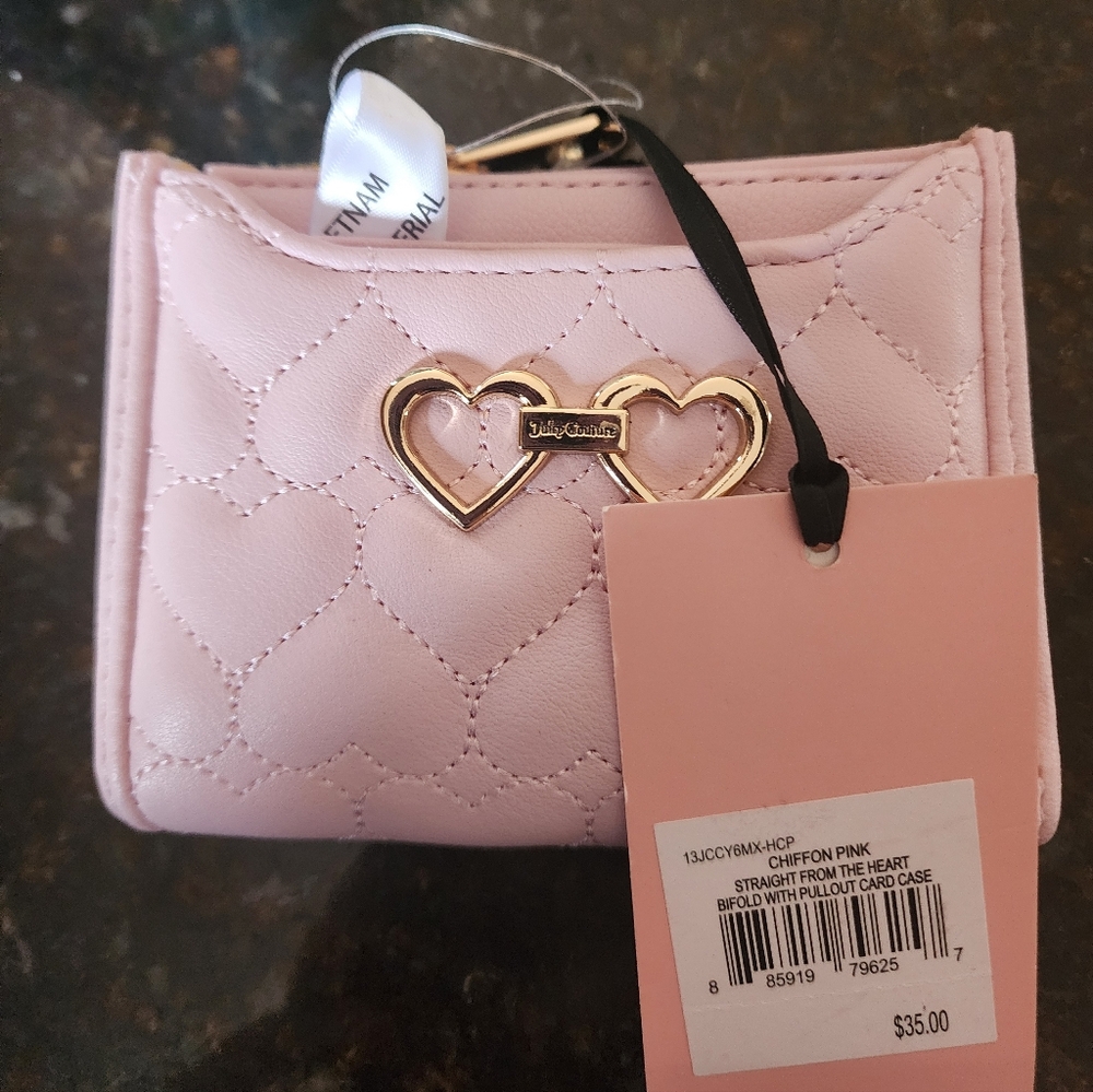 Juicy Couture Chiffon Pink Heart Bifold Card Case Wallet NWT - Picture 3 of 3